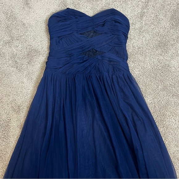 Eva Brazzi Black Tie Navy Blue Lace Front Strapless Chiffon Evening Gown. Size 8 - Picture 2 of 16